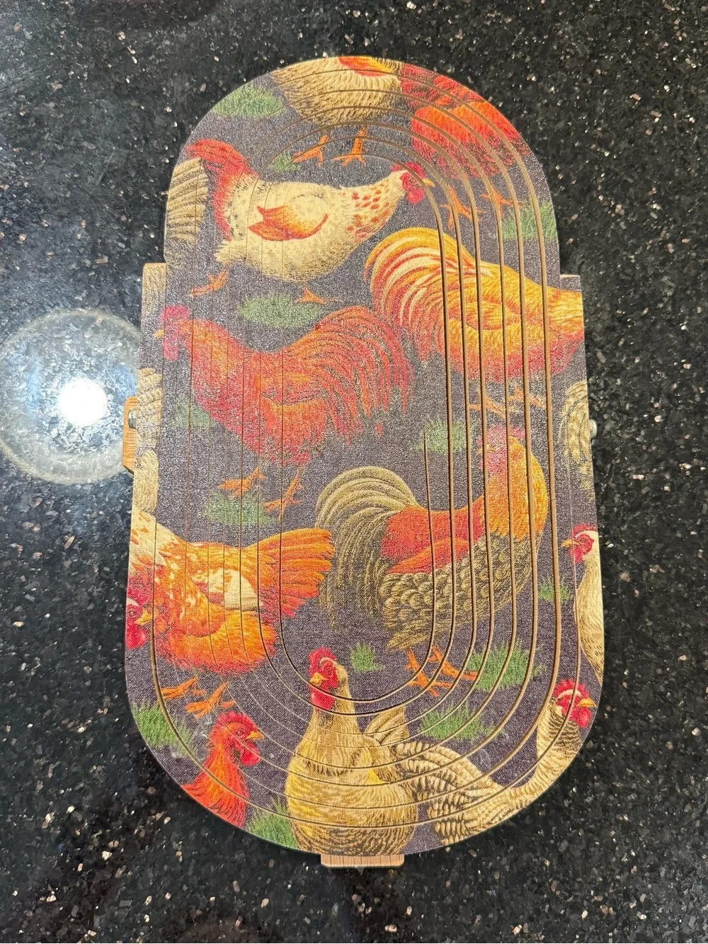 RMS Traditions Unique Handcrafter Folding Wood Basket Rooster Chicken Country